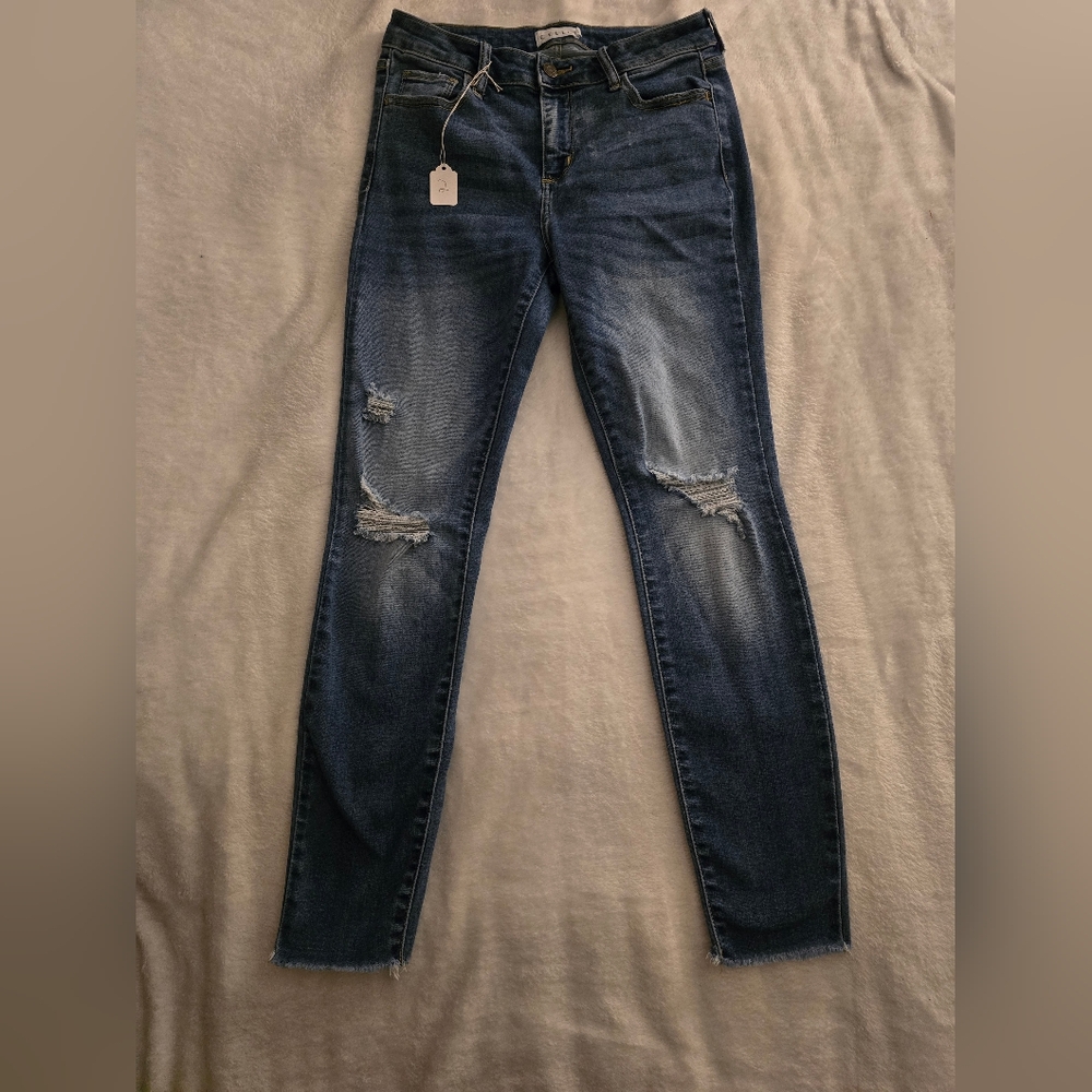 Cello Blue Skinny Jeans with Vintage Distressing